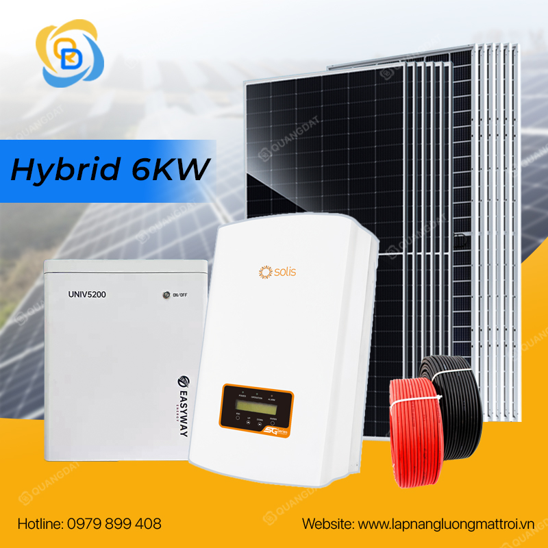 Trọn gói lắp điện mặt trời mái nhà hybrid 6kw